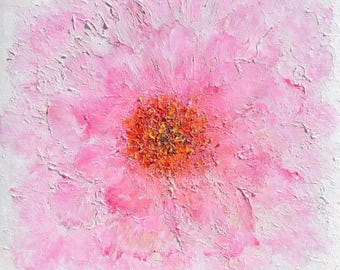 Japanese Cherry Blossom Original Oil Painting, pink floral art, impasto flower art