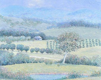 Original Australian Landscape oil painting, country farm scene, rural countryside art, vineyards