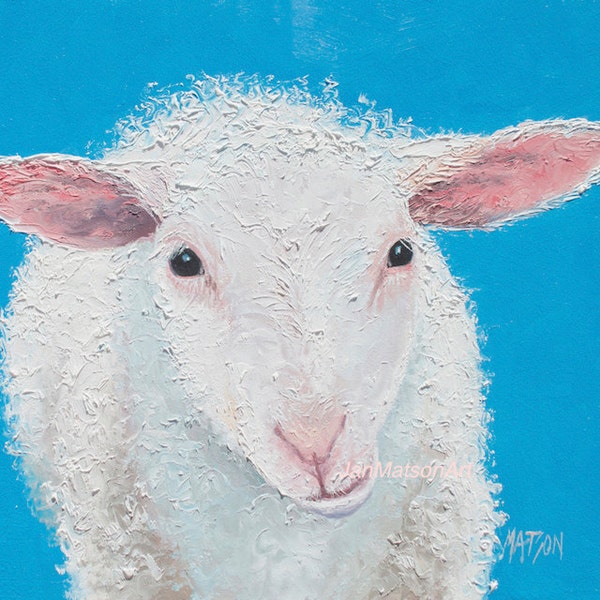 Sheep oil painting, FRAMED nursery art, lamb, Animal Art, Nursery Decor, Kids Painting, sheep art, kids wall art, Etsy art, by Jan Matson