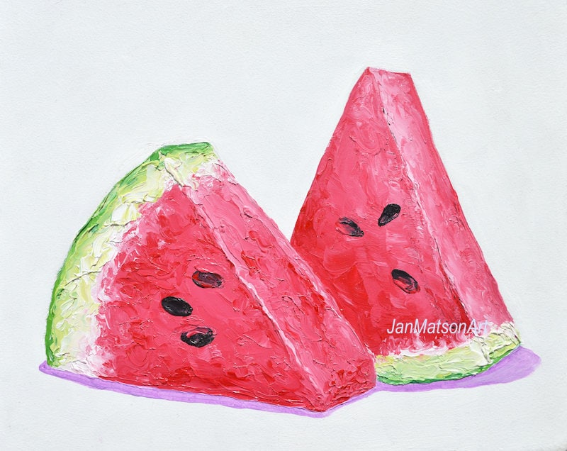 Watermelon painting, original oil painting, Framed fruit art, kitchen wall art, tropical fruit, still life food art, fruit painting, Matson