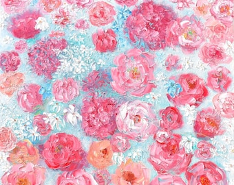 Impasto Spring Flowers Garden, original oil painting, textured Floral Wall Art, gift for her