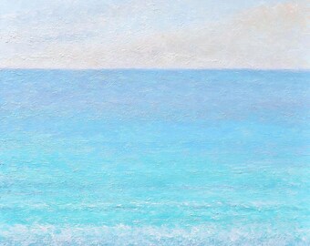 Ocean Sunset Oil Painting, turquoise seascape for coastal wall art, beach decor