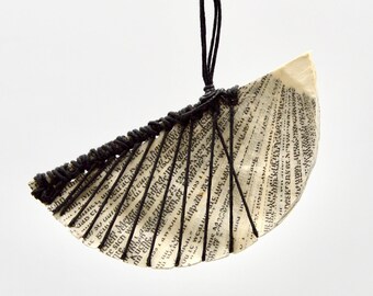 Half round book pendant - made of Book Pages - Art Paper necklace