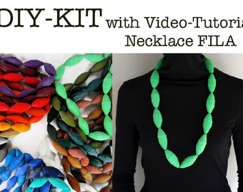 DIY-Basic - Kit: Necklace with Beads of corrugated paper - with VIDEO Tutorial