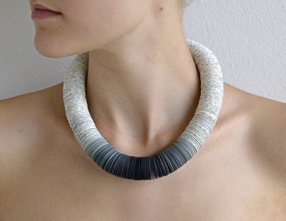 Statement Necklace made of book pages and papers OMBRA S gray Etsy