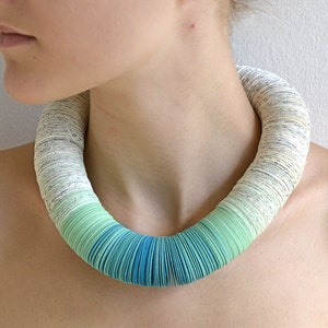 Necklace OMBRA turquoise made of book pages and papers immagine 1