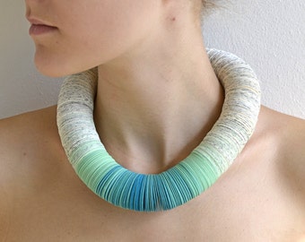 Necklace OMBRA turquoise made of book pages and papers