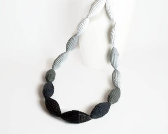 ombre gray: Statement Necklace FILA with Beads of Corrugated Cardboard