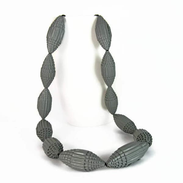 Grey: Necklace FILA with Beads of Corrugated Cardboard