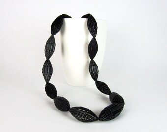 Black: Statement Necklace FILA with Beads of Corrugated Cardboard