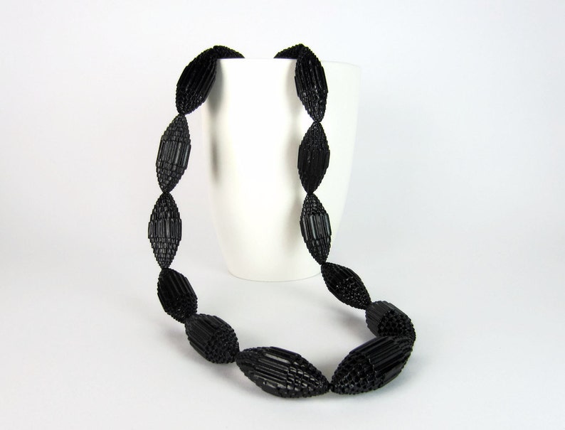 Black: Statement Necklace FILA with Beads of Corrugated Cardboard image 1