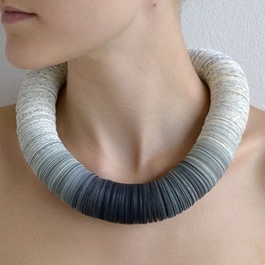 Necklace OMBRA gray made from book pages and gray papers