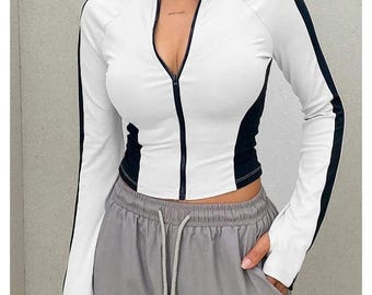Chaqueta de yoga con cuello alto, manga larga, para deportes al aire libre, cárdigan ajustado de secado rápido con cremallera, chaqueta para correr y fitness.