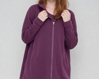 Sudadera con capucha y cremallera Cozy Comfort color burdeos