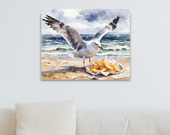 Seagull and Chips Art Print: British Seaside Humor (Digital Download)