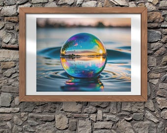 Glass Sphere Sunset Reflection Print: Surreal Rainbow Landscape (Digital Download)