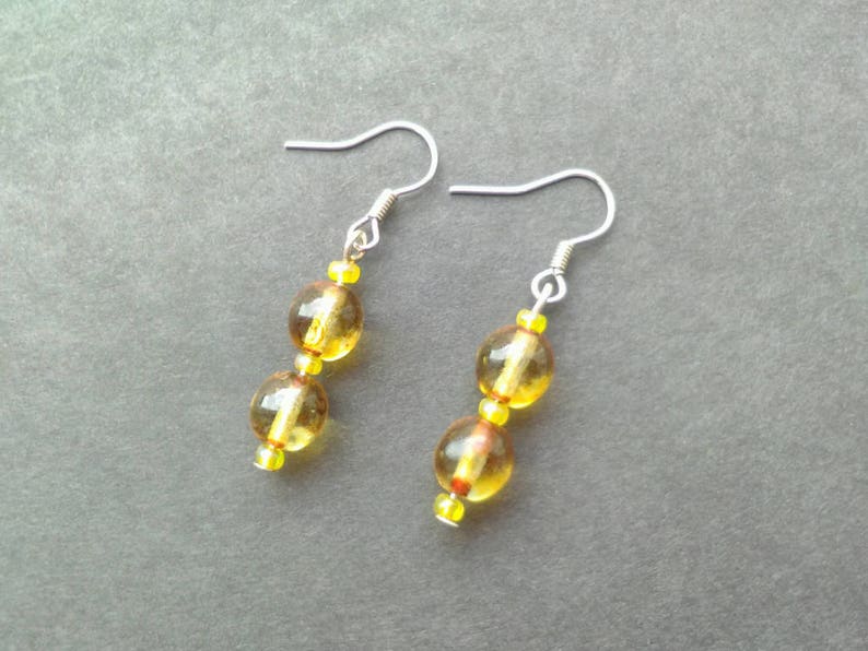 Amber Spheres Drop Earrings made with Czech art glass beads on image 0