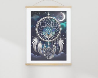 Ethereal Dreamcatcher Print: Peacock Feathers, Fantasy Bedroom Art (Digital Download)