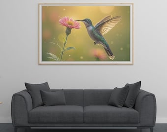 Hummingbird Print: AI Generated Golden Sunlight Nature Art (Digital Download)