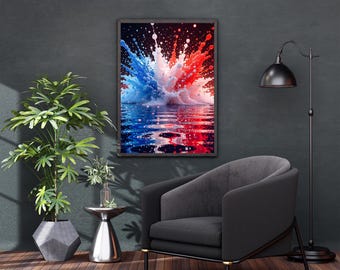 Red White and Blue Fluid Art Print: Abstract Patriotic Wall Decor (Digital Download)