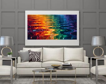 Rainbow Ripples Art Print: Colorful AI-Generated Image (Digital Download PNG Files)
