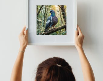 Wood Pigeon Photography Print: AI Woodland Bird Art (Digital Download)