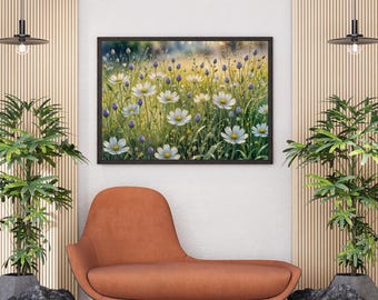 Wildflower Meadow Print: Cottagecore Daisy & Lavender Field (Digital Download PNG Files)