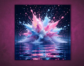 Pink & Blue Liquid Splash Art: Modern Abstract Print (Digital Download)