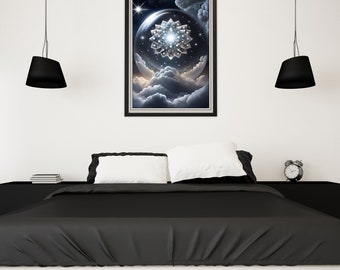 Moonlit Lotus Star Dreamscape Art: Meditation Yoga Studio Decor (Digital Download)