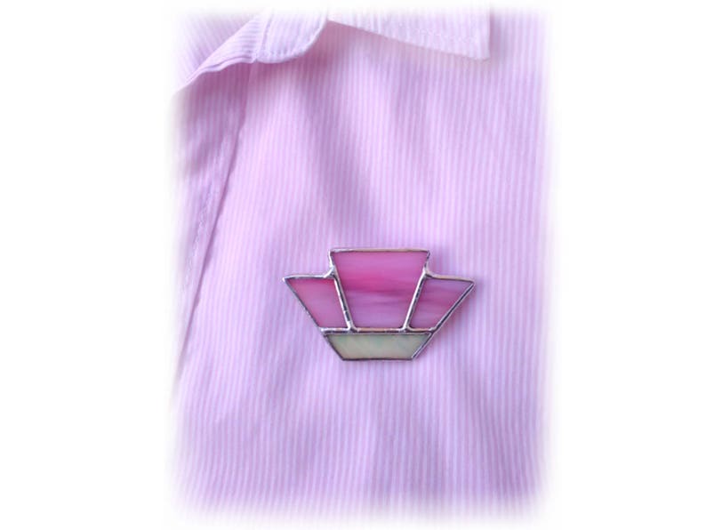 Trapezoid Art Deco Style Brooch Pin Pink and Amber with image 0