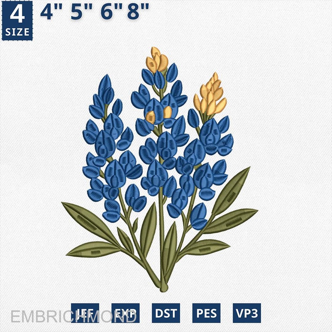 Bluebonnet Embroidery Design, Texas Flower State Machine Embroidery ...