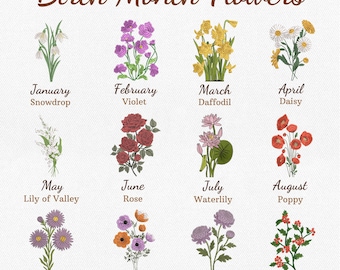 誕生月の花刺繍セット、12ヶ月花刺繍マシンファイル、12種類の花の