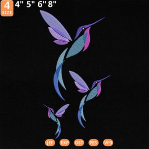 幾何学的なハチドリの刺繍デザイン、飛ぶ鳥の機械ファイル、工芸品のための機械刺繍デザイン、鳥愛好家へのギフト、すぐにダウンロード