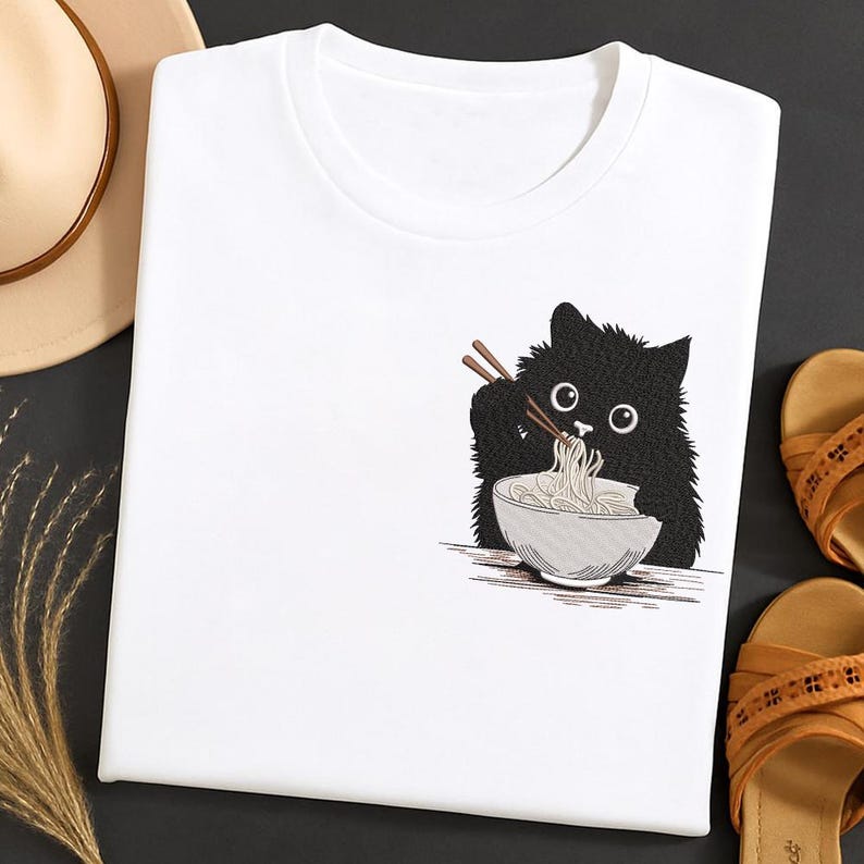 Ramen Cat Embroidery Design, Cute Noodle Cat Machine File, Japanese Anime Cat File, Anime Cat Pes, Ramen Lover, Cat Lover, Instant Download image 7