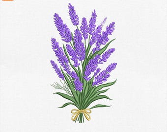 Lavender Bouquet Embroidery Design, Purple Floral Machine File, Birth Month Flower Embroidery - Pes, Vp3, Dst, Jef, Exp, Instant Download