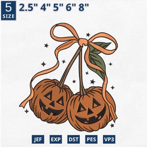 Pumpkin Cherries Autumn Girly Embroidery Design, Halloween Pumpkin Coquette Machine File, Fall Pumpkin Embroidery File, Instant Download