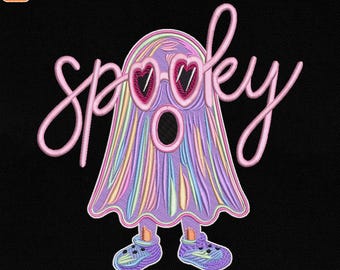 Cute Neon Spooky Ghost Embroidery Design, Neon Halloween Machine Embroidery File, Boo Ghost Machine File, Halloween Girly, Instant Download