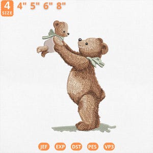 Mama Bear Embroidery Design, Cute Bear Mom Holding Baby Embroidery File, Motherhood Animal Nursery Machine File, Instant Download