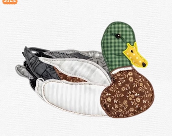 Mallard Duck Applique Embroidery Design, Grandma Core Patchwork Duck Machine File, Duck Hunting Embroidery File, Instant Download