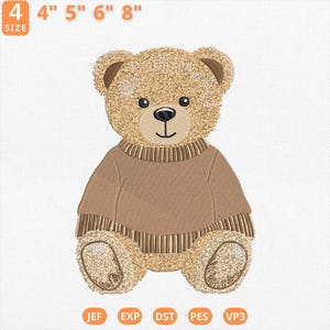 Cute Teddy Bear Embroidery Design, Cozy Sitting Bear Embroidery File, Woodland Nursery Bear Machine File, Valentine Bear, Instant Download image 1