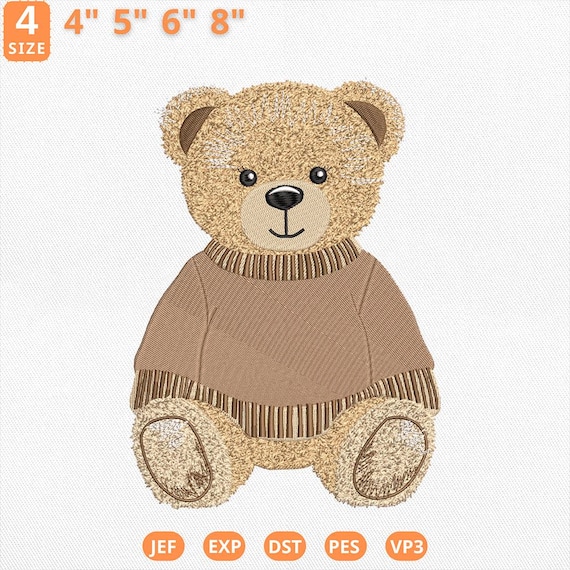 Cute Teddy Bear Embroidery Design, Cozy Sitting Bear Embroidery File, Woodland Nursery Bear Machine File, Valentine Bear, Instant Download