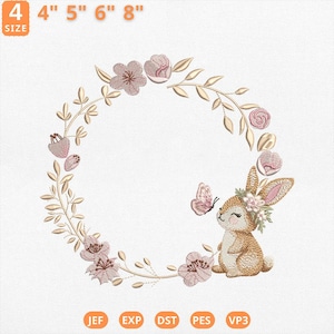 Osterhase Monogramm Rahmen Stickdatei, Kaninchen Kranz Maschinendatei, Baby Kranz Maschinendatei, Benutzerdefinierte Baby Namen Kranz