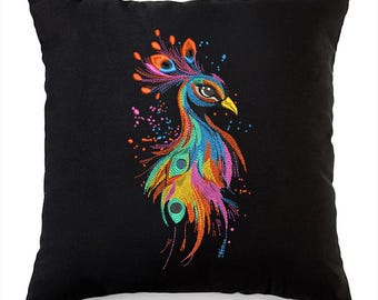 カラフルな孔雀の刺繍デザイン、芸術的な鳥の機械ファイル、ボヘミアン
