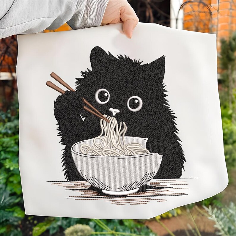 Ramen Cat Embroidery Design, Cute Noodle Cat Machine File, Japanese Anime Cat File, Anime Cat Pes, Ramen Lover, Cat Lover, Instant Download image 2