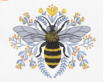 Bee Embroidery Design, Floral Honeybee Machine File, Botanical Insect Stitch Art for Nature Lovers, File for Machine, Instant Download