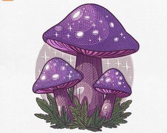Purple Mushroom Embroidery Design, Magical Fungi Machine Embroidery File, Cottagecore Mushroom Design, Halloween Design, Instant Download