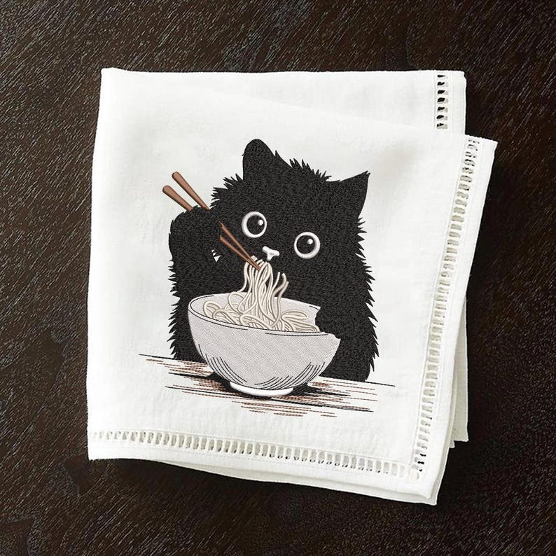 Ramen Cat Embroidery Design, Cute Noodle Cat Machine File, Japanese Anime Cat File, Anime Cat Pes, Ramen Lover, Cat Lover, Instant Download image 8