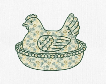 Vintage Huhn auf Nest Applikation Stickmuster, Applikation Bauernhaus Huhn Stickmuster, Grandma Gänse, Thrifted Gänse, Cottage Core