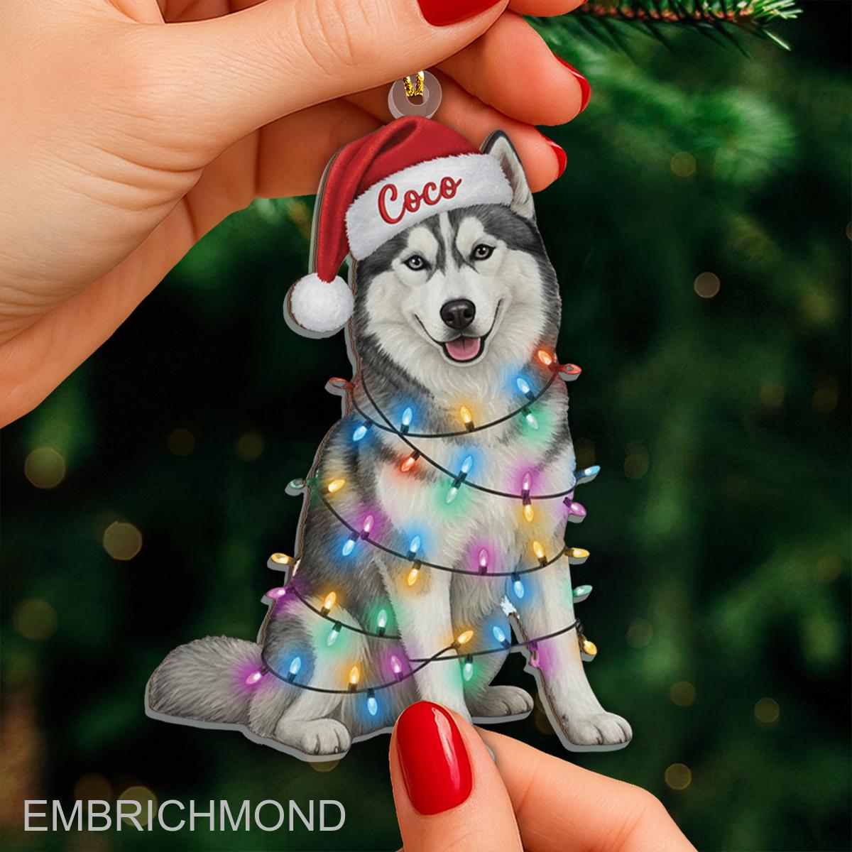 I Love Huskies Silver Paw Print Christmas Ornament - Pave Crystal Charm, 2.5 Inches, Gift Ready