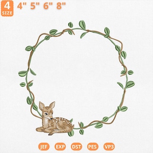 Deer Monogram Frame Embroidery Design, Dear Wreath Crest Machine File, Baby Banner Crest Design, Custom Baby Name Wreath, Instant Download